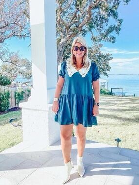 Tuckernuck Pomander Place Kit‎ Mini Dress Lace Collar in Peacock Green